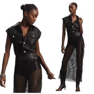 NWOT Ronny Kobo Carlyle Faux Leather Bodysuit in Black Size Small